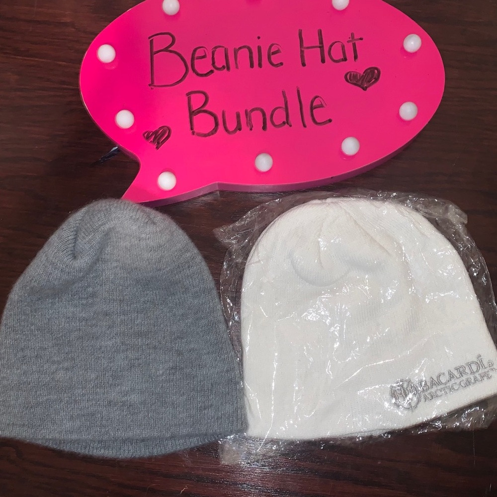 Unisex Beanie Hat Bundle Bacardi White Beanie Hat Silver Embroidered & Gray Set